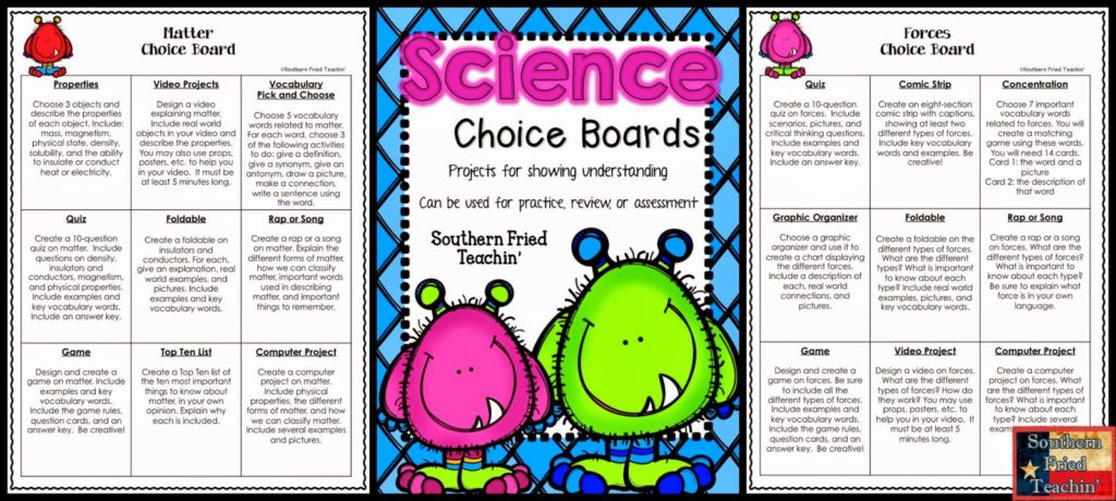 Science Choice Boards for all science topics - ready to go