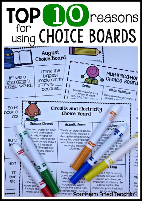 Are you using Choice Boards in your classroom? If not, here are the TOP 10 Reasons for Using Choice Boards! Students will LOVE you for it!