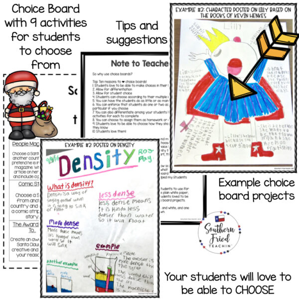 Looking for a fun activity for your students during the holiday season? When your students are antsy and ready to be on winter break? You will LOVE this Santa Claus Around the World choice board!  Students can choose from 9 different activities and projects.