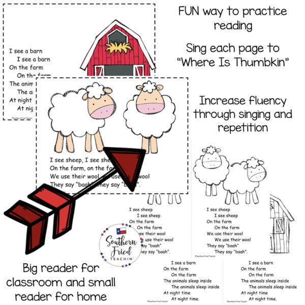 This Farm Early Reader is super unique to other readers...you not only read each page, you sing it to "Where Is Thumbkin?". Students love them! Also a FUN way to practice reading, increase fluency through singing and repetition, and improve vocabulary.
