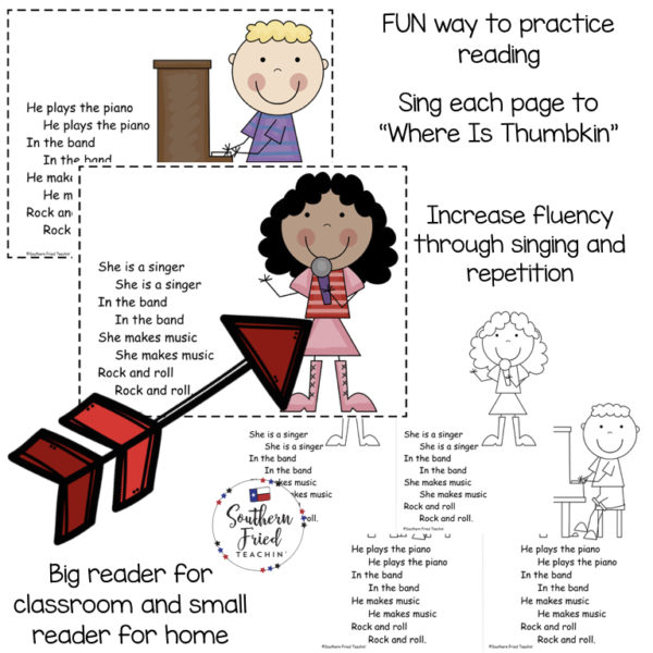 This Music/Rock & Roll Early Reader is super unique to other readers...you not only read each page, you sing it to "Where Is Thumbkin?". Students love them! Also a FUN way to practice reading, increase fluency through singing and repetition, and improve vocabulary.