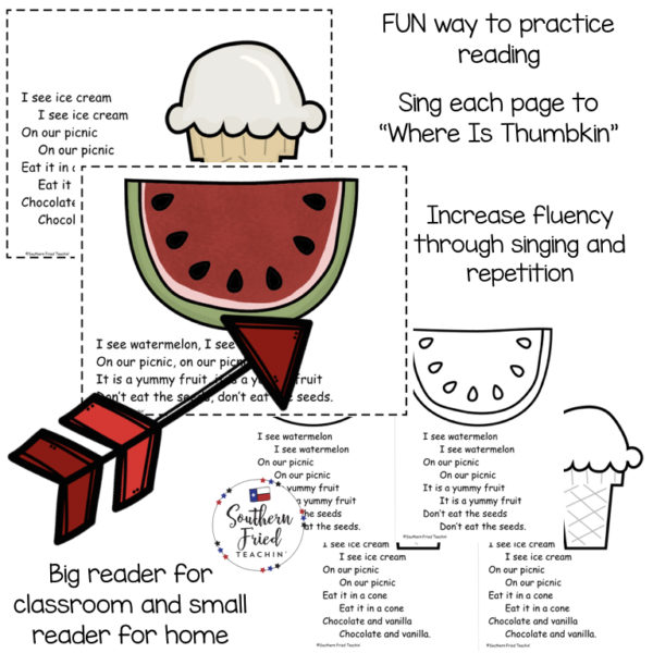 This Picnic Early Reader is super unique to other readers...you not only read each page, you sing it to "Where Is Thumbkin?". Students love them! Also a FUN way to practice reading, increase fluency through singing and repetition, and improve vocabulary.
