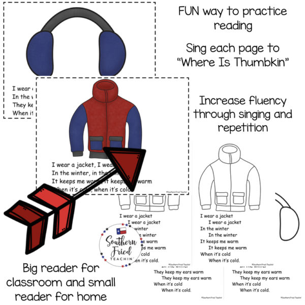 This Winter Clothes Early Reader is super unique to other readers...you not only read each page, you sing it to "Where Is Thumbkin?". Students love them! Also a FUN way to practice reading, increase fluency through singing and repetition, and improve vocabulary.