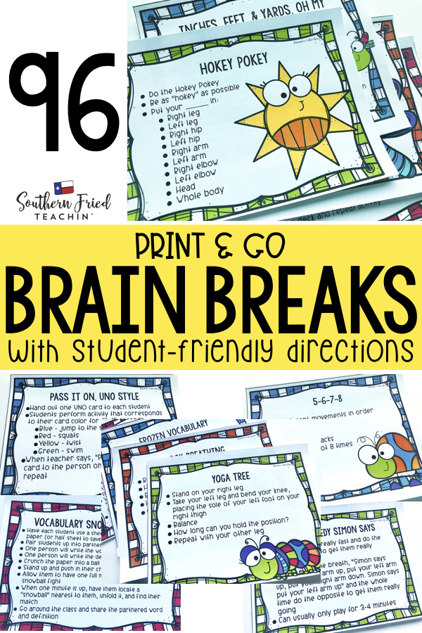 This is a set of 96 FUN & ENGAGING Brain Breaks, which are perfect to refocus and reenergize your students during lessons. They are simple and fun quick movement cards with student-friendly directions. There is a huge variety so that your students will never get bored with them!