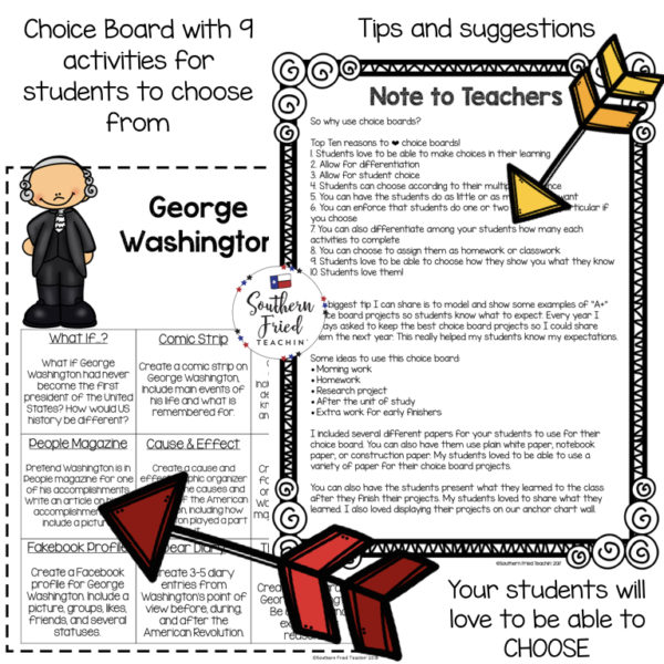 Make learning about presidents FUN! This choice board on George Washington brings student choice, creativity, and differentiation to your classroom, and your students will love it!