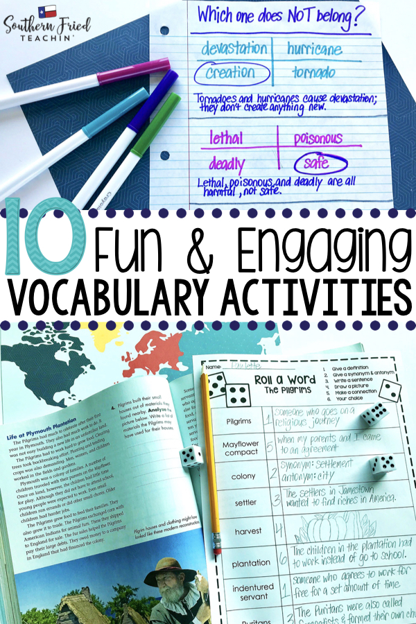 Looking for some fun and engaging vocabulary activities that can be used in ANY grade and ANY subject? Here is a collection of TEN vocabulary activities that you can use in your classroom today!