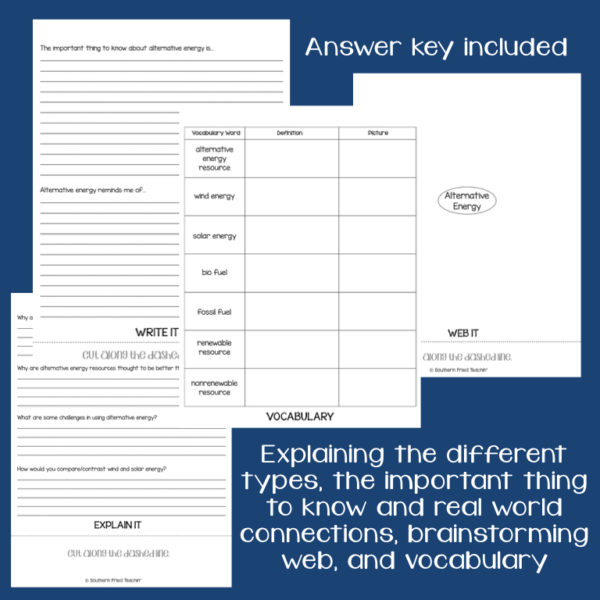This engaging Alternative Energy Interactive Flip Book is an organized student resource that is load with critical thinking stems and questions which makes students really think. It can be used as a stand alone resource or for interactive notebooks. It can be used for so many things...note taking as a class, review, or even assessments. It is also great as a study tool for class and state assessments.