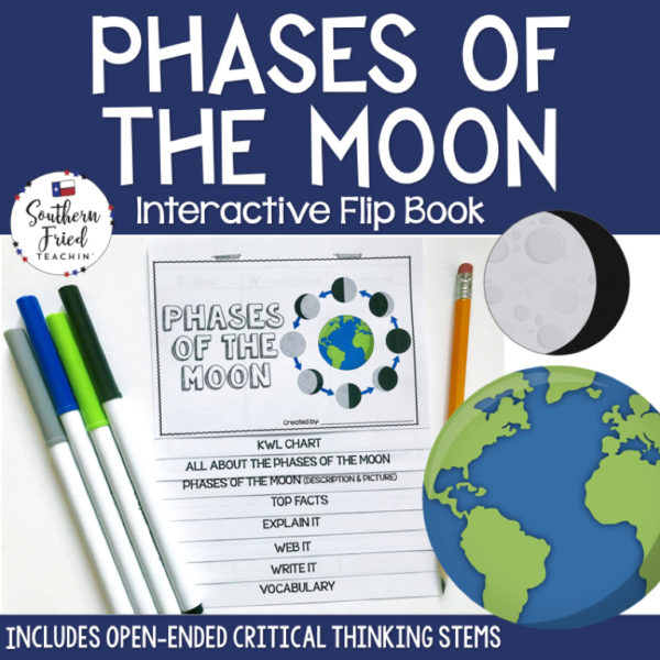This engaging Phases of the Moon Interactive Flip Book is an organized student resource that is load with critical thinking stems and questions which makes students really think. It can be used as a stand alone resource or for interactive notebooks. It can be used for so many things...note taking as a class, review, or even assessments. It is also great as a study tool for class and state assessments.