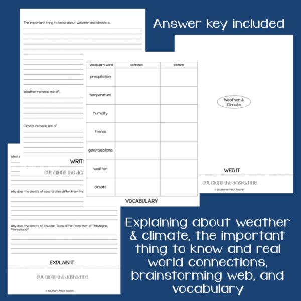 This engaging Weather & Climate Interactive Flip Book is an organized student resource that is load with critical thinking stems and questions which makes students really think. It can be used as a stand alone resource or for interactive notebooks. It can be used for so many things...note taking as a class, review, or even assessments. It is also great as a study tool for class and state assessments.