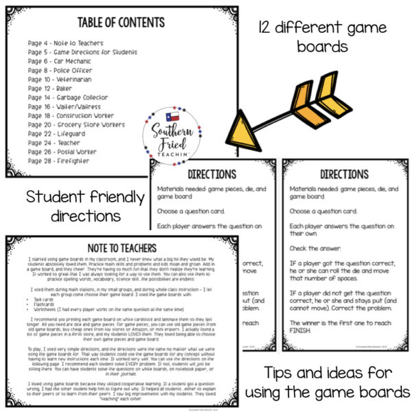 fun and engaging game boards community helpers task cards