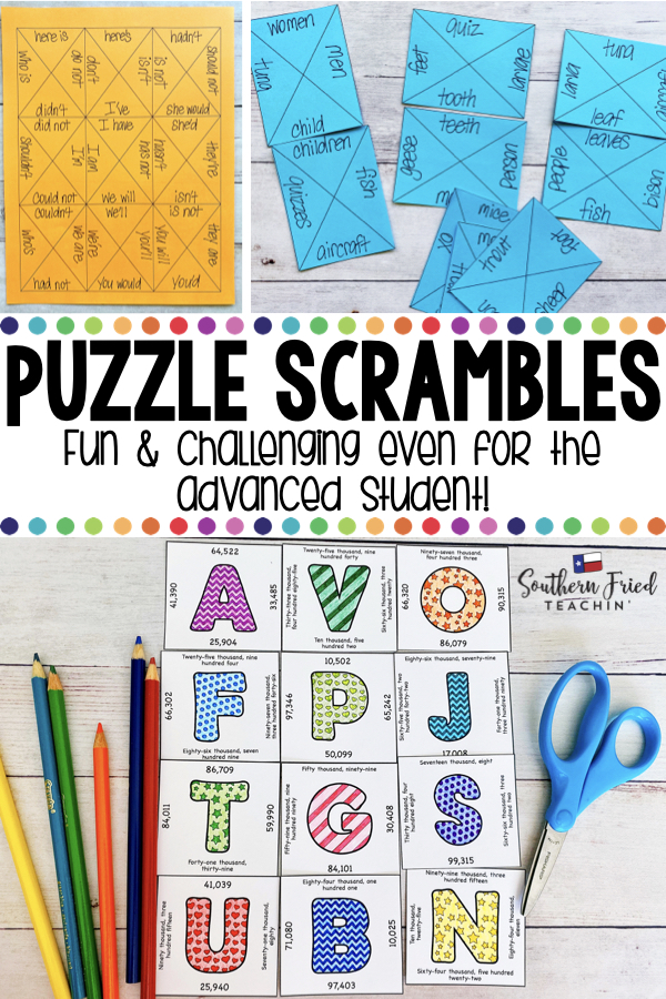 Puzzle scrambles are a fantastic tool to use in the classroom! Critical thinking is embedded in each puzzle scramble, and students look at them as games so they don't even realize they are learning and practicing! And they are great to use again and again. Win-win!