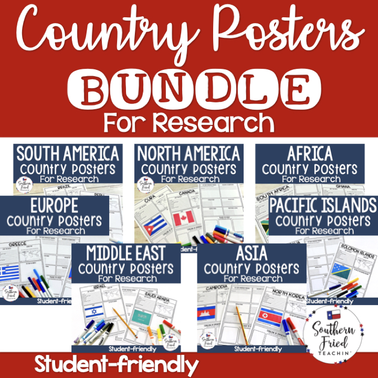 Country Research Project Posters BUNDLE (Version 2) Southern Fried