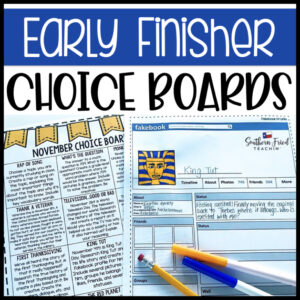 Your early finishers will love these choice boards! They will be engaged in their learning while learning new things! These Early Finisher Choice Boards each have 12 different activities and projects; are a simple and fun way to bring differentiation and student choice to your classroom.